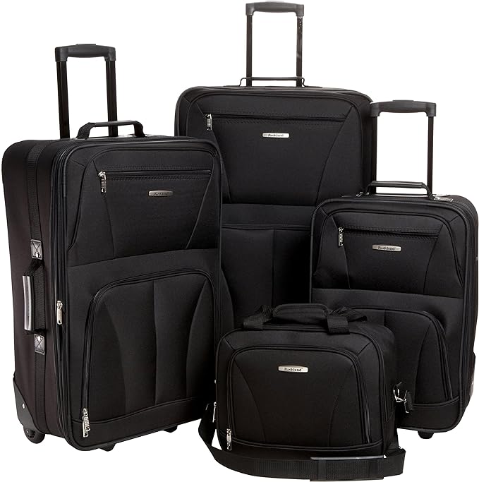 Rockland Fashion Softside 4 Piece Luggage Set, Expandable, (14" Tote/19"/24"/28"), Black