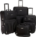 Rockland Fashion Softside 4 Piece Luggage Set, Expandable, (14" Tote/19"/24"/28"), Black