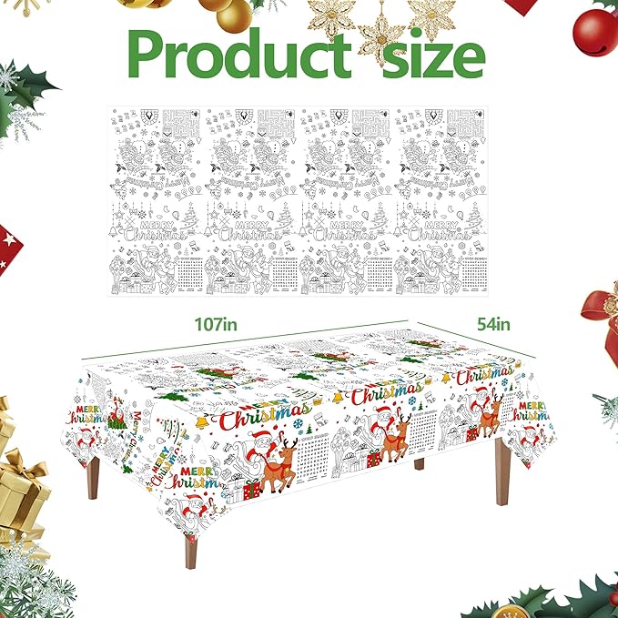 Large Christmas Coloring Tablecloth,54 x 108 Inches Xmas Giant Coloring Poster Paper Tablecloth for Party Decorations Home Activity Supplies