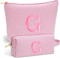Travel Makeup Bag Organizer - Travel Essentials Toiletry Bag for Women, Initial Travel Toiletry Bag with Zipper | Preppy Stuff Birthday Gifts for Women Mom Daughter, Pink Letter G