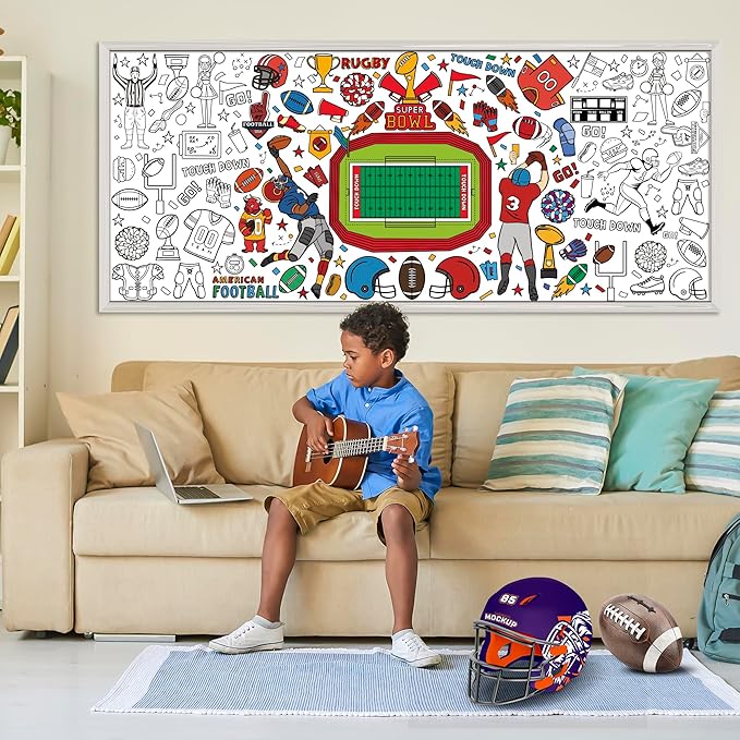 OHOME Football Giant Coloring Poster/Tablecloth - Super Game Bowl Party Decorations 2026-30 x 72 Inches Jumbo Coloring Banner Kids Crafts Activities Decor Party Supplies