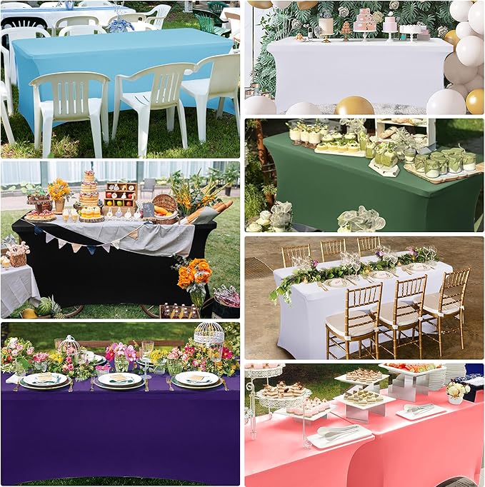 Obstal 8Ft Stretch Spandex Table Cover for Standard Folding Tables - 2 Pack Universal Rectangular Fitted Tablecloth for Party, Banquet, Events, Trade Show (Light Pink, 96L x 30W x 30H Inches)