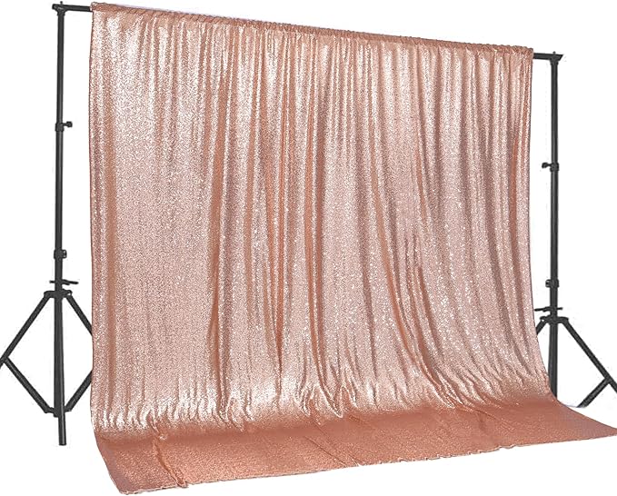 PartyDelight Rose Gold Sequin Backdrop 20x10ft - High Density 3mm Shimmer Sequin Background with 4-Inch Rod Pocket, Sparkly Photography Curtain for Stage, Gala, Wedding & Large Event Decor