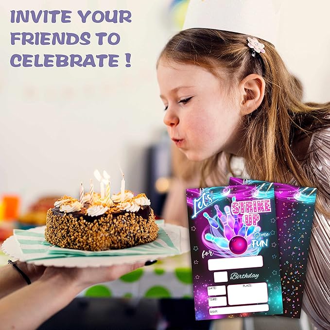 Let's Strike Up Birthday Party Invitation, Bowling Fill-In Invites For Men & Women, 20 Invitations With Envelopes(4" X 6")，Adults Party Favors Decorations And Supplies-13