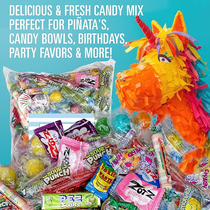 Sour Candy Variety Pack, 4 Pound Sour Candy Mix, Individually Wrapped Bulk Candies, Party Mix Assortment, Pinata Stuffers, Candies For Goodie Bags