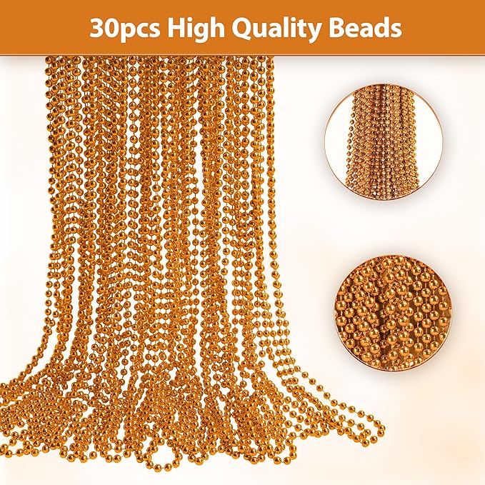 HOOSUN 30 Pack Orange Beads Necklace,Orange Party Decorations Accessories Mardi Gras Beaded Necklace,Parade Throw Accessories Christmas Bead Necklaces for Party Favors,School Event,Celebrations Decor