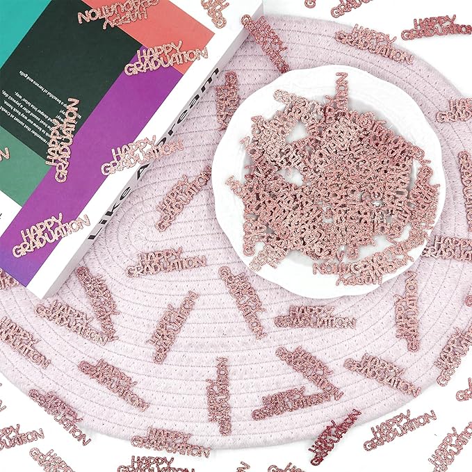 Rose Gold Happy Graduation Confetti Class of 2026, 120 PCS Glitter Graduation Decorations 2026, Grad Confetti for Grad Party Decorations.