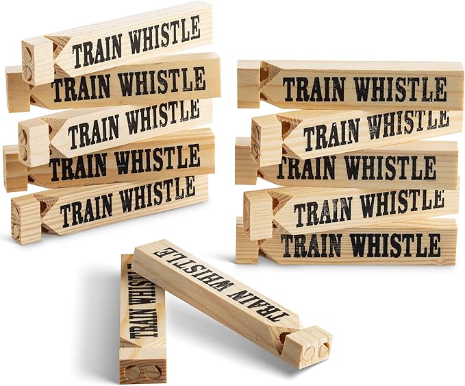 Wooden Train Whistles (Pack of 48) - Wood Train Whistle for Kids, Train Party Favors, Theme Birthday Decorations, Noisemakers, Goodie Bag Filler, Small Game Prizes, Stocking Stuffers