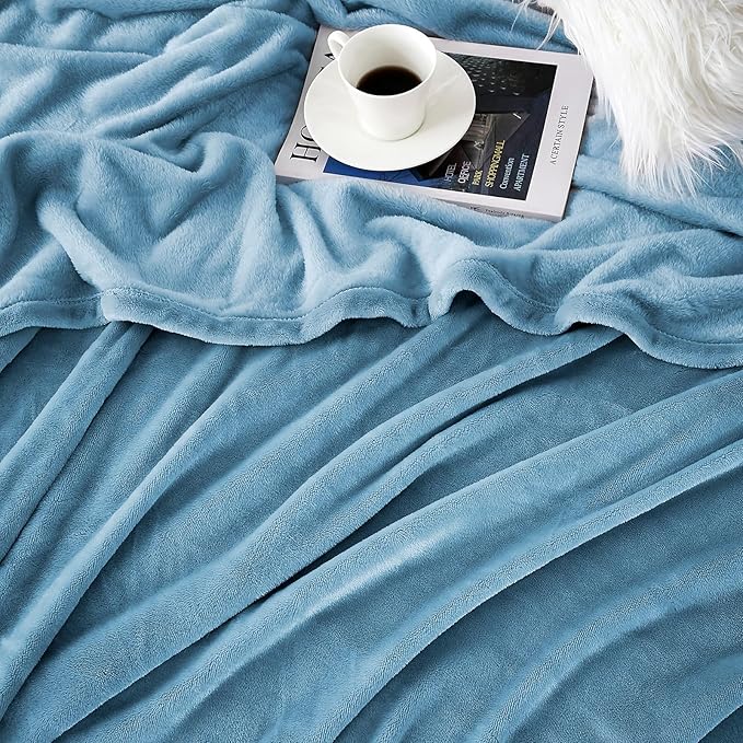 Hansleep Fleece Blanket Twin Size Washed Blue, Soft Cozy Twin Fuzzy Flannel Lightweight Blanket for Bed, Sofa, Couch, Travel, Camping, Washed Blue, 60x80 Inches
