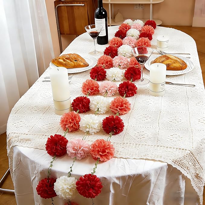 Sahoottie 2 Pcs Pink and Rose Hanging Paper Flower Garland, 8.2 FT Rose Ombre Tissue Paper Flower Garland, Rose Pink Gradient Pom Pom Garland for Wedding Backdrop Bridal Shower