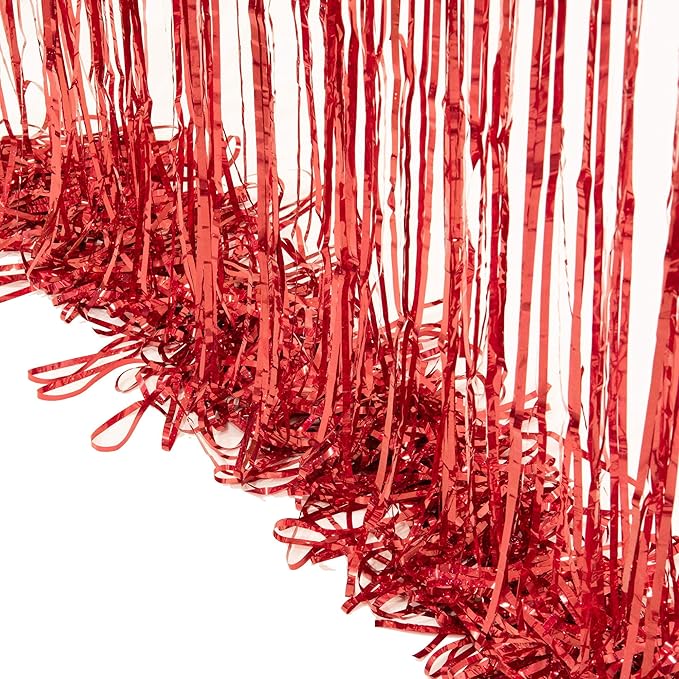 BRAVESHINE Red Tinsel Foil Fringe Curtains - 2Pcs 3.2x8.2ft Holidays Photo Booth Party Backdrop for Valentines/Bachelorette/Anniversary/Engagement/Christmas/Girl/Birthday/Bridal/New Years Decorations