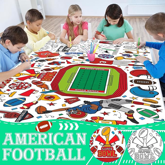 OHOME Football Giant Coloring Poster/Tablecloth - Super Game Bowl Party Decorations 2026-30 x 72 Inches Jumbo Coloring Banner Kids Crafts Activities Decor Party Supplies