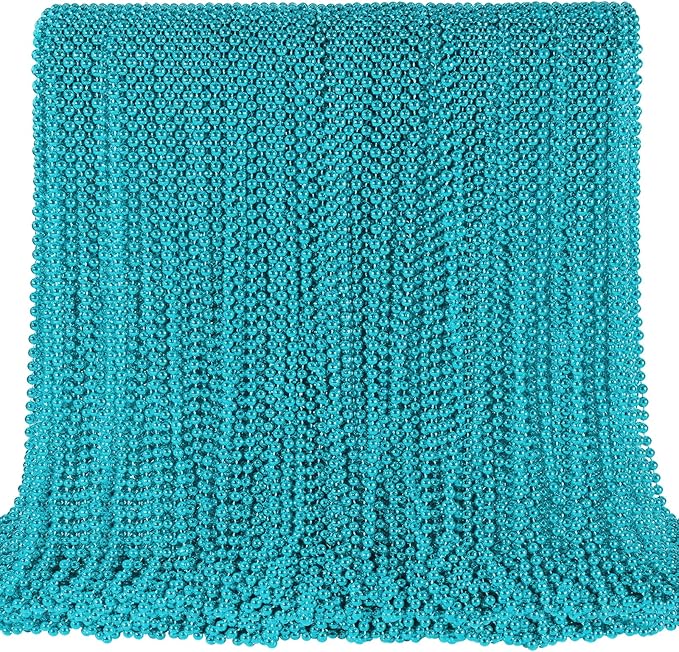 SHAOQINLIN 144 PCS Teal Bead Necklaces, Teal Mardi Gras Beads Necklaces Turquoise Party Beads Necklace Bulk Oval Beaded Necklaces for Mardi Gras, Christmas, School Spirit Day Party Favors
