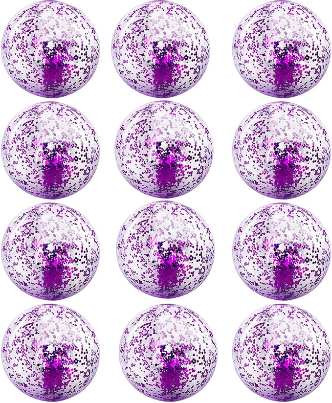 12 Pack Inflatable Beach Balls Bulk - 16" Glitter Beach Ball Pool Toys for Summer Beach Pool Party, Swimming Pool Game Water Beach Toys Kids Halloween Pool Party Favor Decorations Blow Up Beach Ball