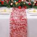 Snowkingdom Red Table Runner Sequin Glitter Foil Mesh Runner 11 Inch x 100 Feet for Romantic Wedding Anniversary Birthday Graduation Party Bridal Shower, Red Christmas Holiday Table Decorations