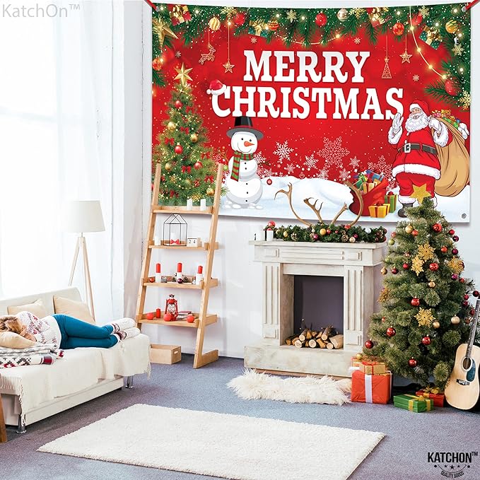 KatchOn, Merry Christmas Banner for Christmas Decorations - XtraLarge, 72x44 Inch | Xmas Backdrop for Holiday Party Decorations