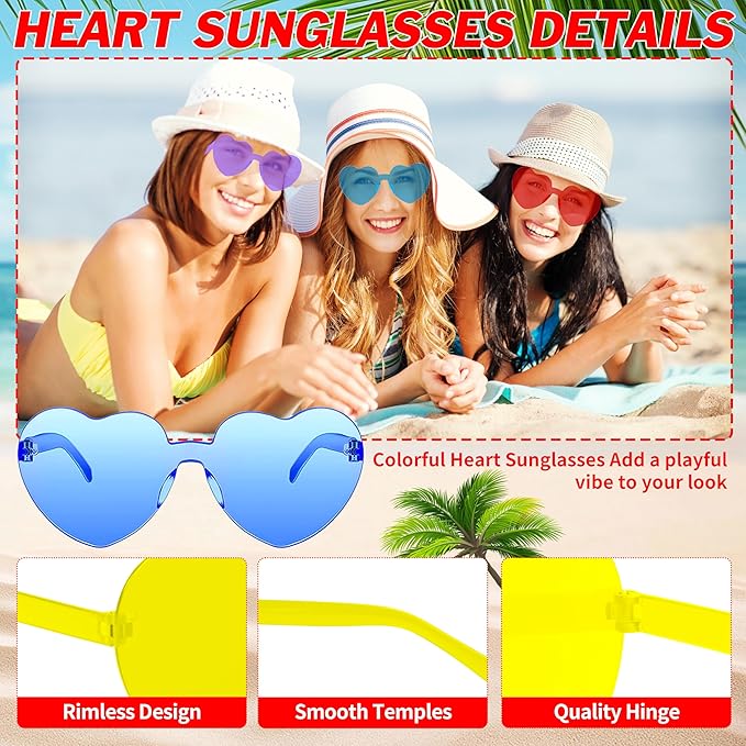 2/4/8/12/20 Pairs Heart Shaped Sunglasses Transparent Heart Glasses Rimless Trendy Eyewear for Valentines Party Favor