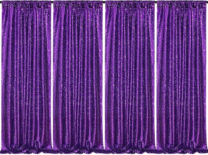 B-COOL Purple Sequin Backdrop Curtains 4 Packs 2ftx8ft Sparkle Backdrop Fabric Glitter Backdrop for Party Ceremony Wedding Birthday Decoration