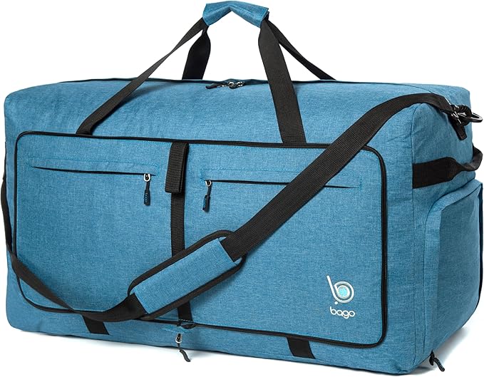 Bago Large Duffle Bag for Travel Women & Men. Durable Lightweight Foldable Travel Duffel Bags For Traveling Women. 100L Duffle Bags for Overnight Bag With Shoe Compartment Collapsible Weekender duffel