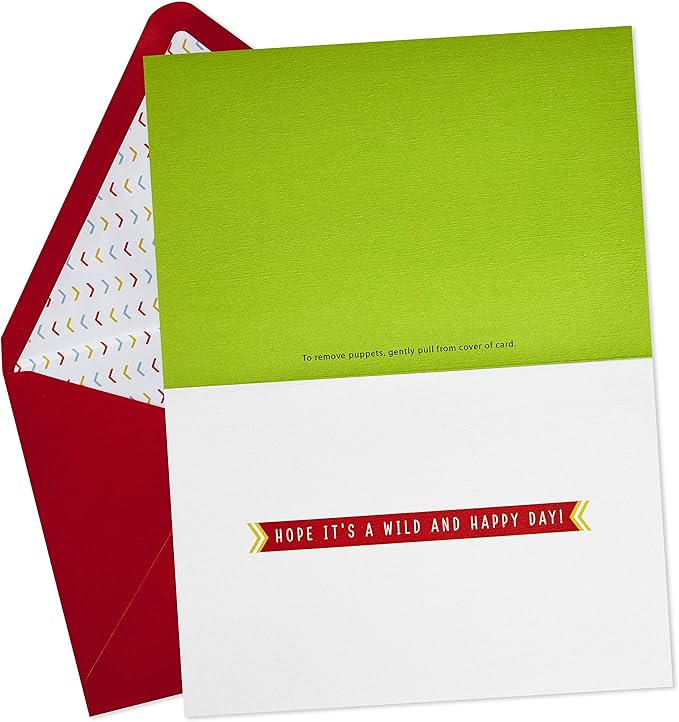 Hallmark Signature Birthday Card with Removable Finger Puppets for Kids (Jungle Animals)