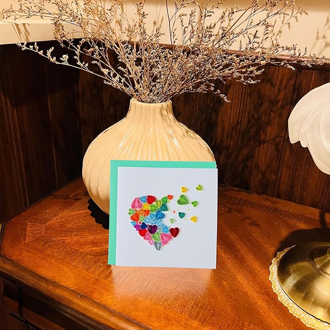 Quilling Cards, handmade card, quilled cards with Handmade Art for all occasions: quilling birthday card for women, Birthday card, mother... colorful heart design (Breaking heart)