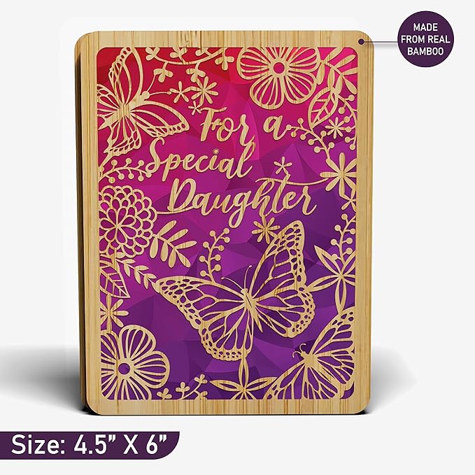 Daughter Birthday Card - | Made From Real Bamboo | 5" X 7" - 1 Pack (With Envelope) | Laser Cut, Butterfly Themed Card