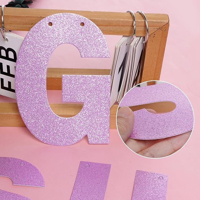 DIY Banner Kit with Letters Glitter Pink Customizable Birthday Graduation Banner Custom Party Hanging Banners for Graduation Wedding Party Baby Shower Decoration (Pink)