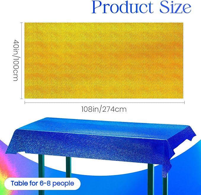 Sparkling Holographic Laser Tablecloth - Shimmering, Waterproof, Easy to Clean - Ideal for Bachelorette, Birthday, Wedding, and Anniversary Party Decorations (Dark Blue & Gold, 2)