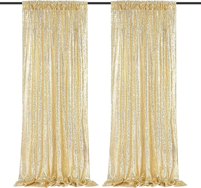 B-COOL Light Gold Sequin Backdrop Curtains 2 Packs 2ftx8ft Sparkle Backdrop Fabric Glitter Backdrop for Party Ceremony Wedding Birthday Decoration