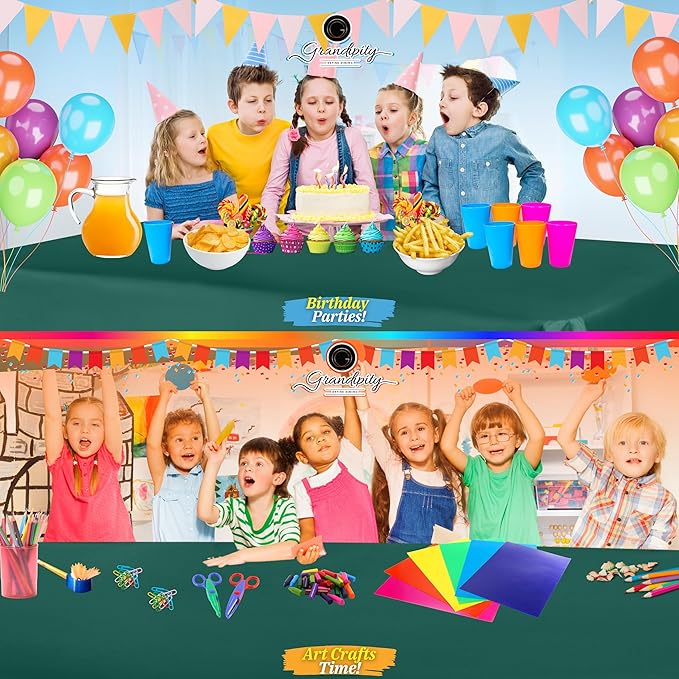 Grandipity 12 Pack Premium Disposable Plastic Tablecloth 54 Inch. x 108 Inch. Decorative Rectangle Table Cover - Dark Green