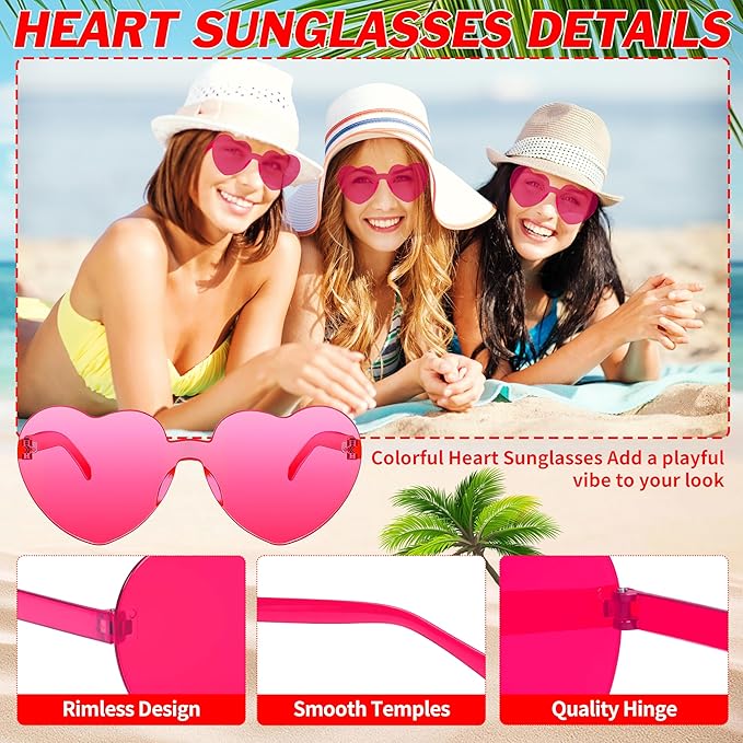 2/4/8/12/20 Pairs Heart Shaped Sunglasses Transparent Heart Glasses Rimless Trendy Eyewear for Valentines Party Favor