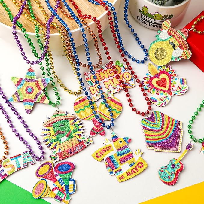NOVWANG 24 Pcs Mexican Necklaces 12 Styles Cinco de Mayo Necklaces Multi Colors Fiesta Necklaces for Mexican Birthday Party Favors Supplies