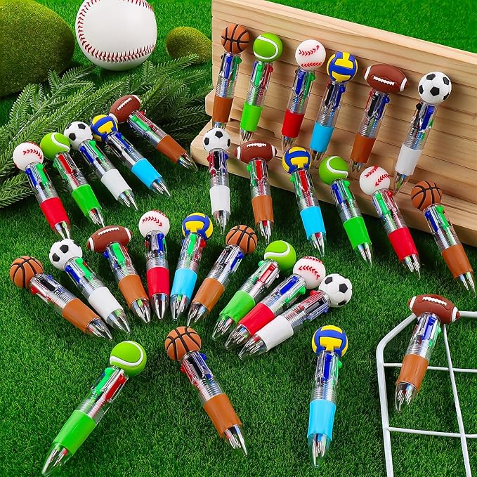 CZWZ 30Pcs Mini Multicolor Pens in One 4-in-1 Cute Pens Bulk for Kids, Ballpoint Pen for Birthdays and Children's Parties, Fun Gifts Assorted Ink Kawaii Pen(Sports)