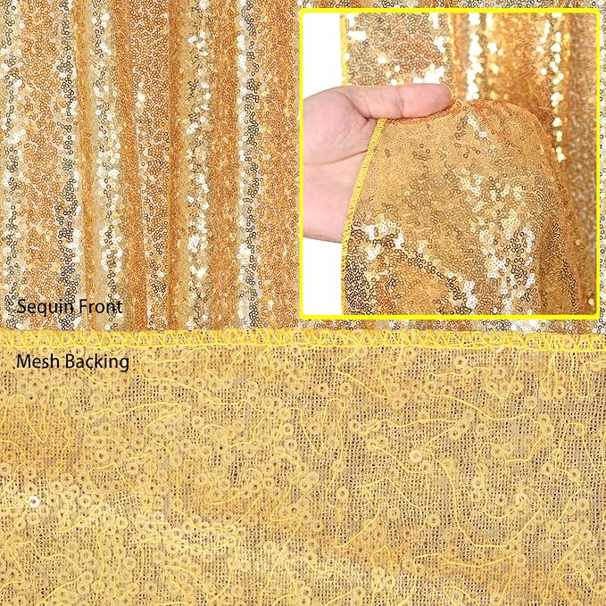 B-COOL Sequin Backdrop Curtains 2 Packs 5ftx8ft Gold Sparkle Backdrop Fabric Glitter Photography Drapes for Party Wedding Birthday Decoration