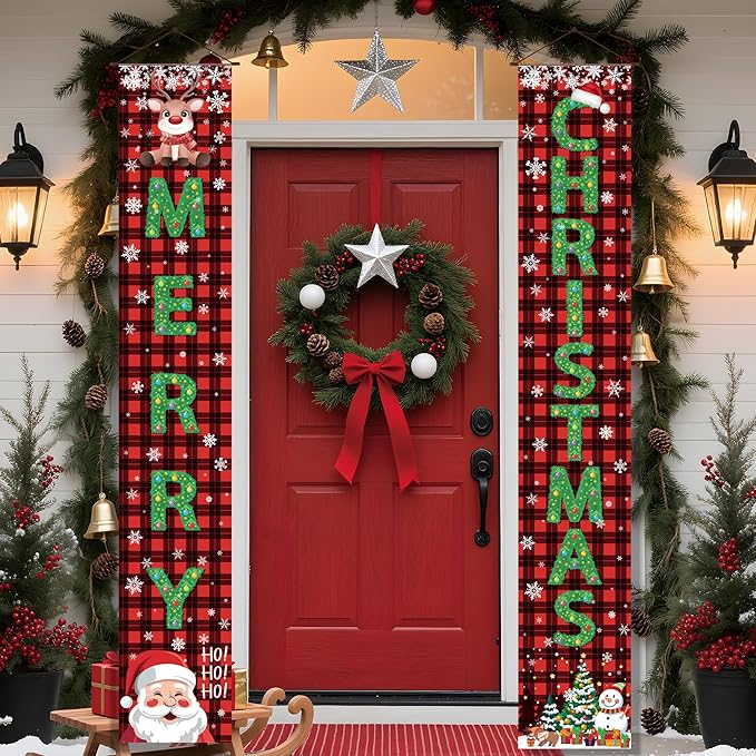 OHOME Christmas Decorations Outdoor - Merry Christmas Porch Banner | Xmas Party Decorations for Indoor Outside - Navidad Hanging Backdrop Garland Party Favors Supplies for Home Yard Wall
