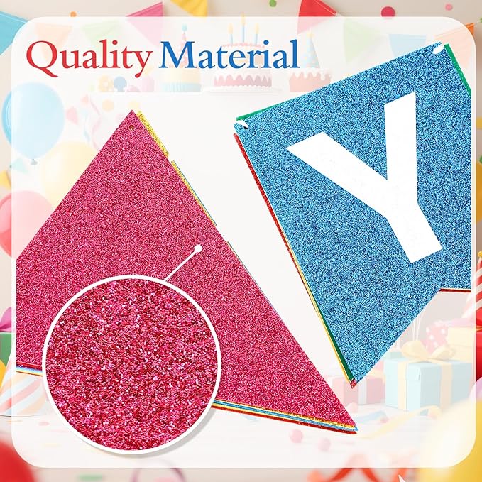 Irenare 4 Pieces Happy Birthday Banner Colorful Birthday Party Decor Rainbow Felt Garland Banner Rainbow Party Decorations Supplies (Shimmering Pink)