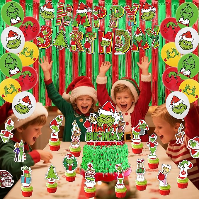 208Pcs Green Monster Christmas party decoration,holiday decorations for families, schools and offices, Monster birthday party decorations. (green)