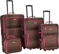 Rockland Fashion Softside 4 Piece Luggage Set, Expandable, (14" Tote/19"/24"/28"), Pink Leopard