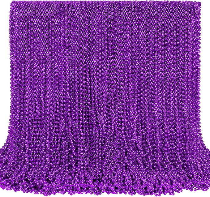 SHAOQINLIN 144 PCS Purple Mardi Gras Beads, 33'' Metallic Purple Bead Necklace Halloween Beaded Necklaces Party Beads for Carnival, Halloween, Christmas, Masquerade Party Favors