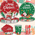 Christmas Party Supplies Set, Chris Theme 280 Pieces with Plates, Napkins, Cups and Tableware for 40 Guest Red and Green Design for Party