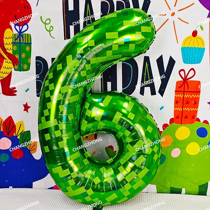 40 inch giant Green pixel miner game number 9 balloon Large mining theme foil balloon 0-9 Suitable for pixel game parties children's birthdays party anniversary celebrations baby shower decoration
