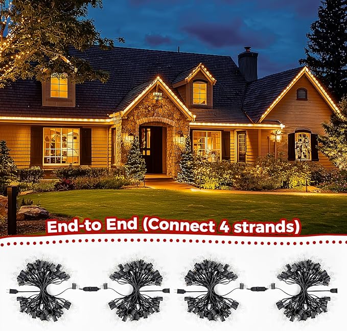 Brightown 50 Feet C9 Bulb String Lights Outdoor Warm White Clear Christmas Lights Black Wire for Outdoor Patio Room Christmas Party Backyard Decoration, 50 Bulbs