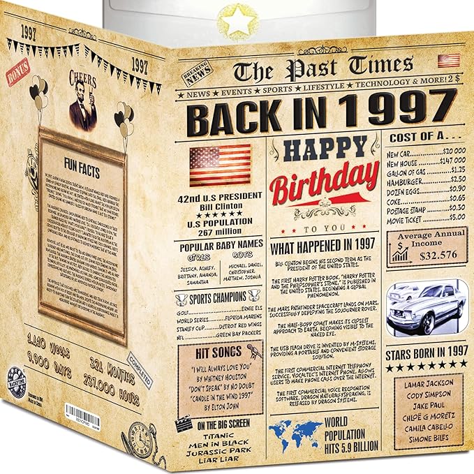 29th Birthday Card for Women Men - Back In 1997 Newspaper - 29 th Happy BIRTHDAY card - 29 birthday gift for Her Him - JUMBO size - 29th birthday decorations Dad Mom - Best gifts for 29 year old