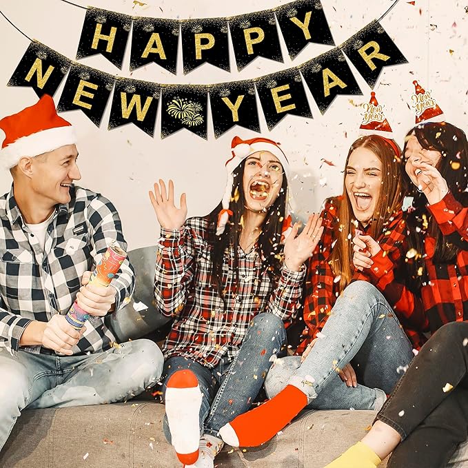 OHOME New Years Decorations 2026 - Happy New Year Banner - New Years Eve Party Supplies - Happy New Year Decorations 2026 Eve Decorations