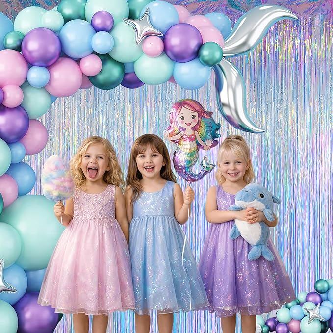 Iridescent Clear Tinsel Curtain Backdrop, 3.28 x 8ft Extra Long Rainbow Foil Fringe Curtain with Extra Tape, Shimmer Party Decoration for Ocean, Unicorn, Birthday & Photo Booth, 2 Pack