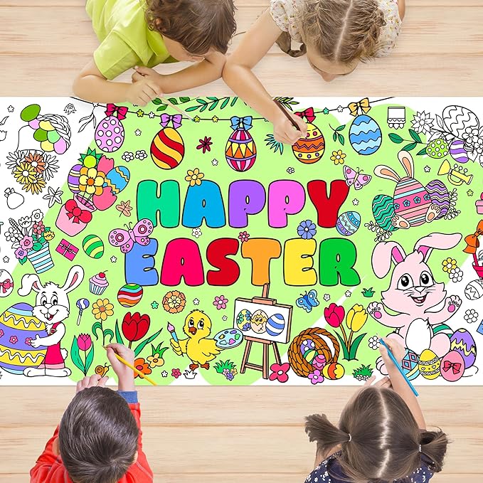 Easter Giant Coloring Poster 30 x 72 Inches Jumbo Coloring Tablecloth Easter Crafts for Kids School Home Party Supplies Decoration