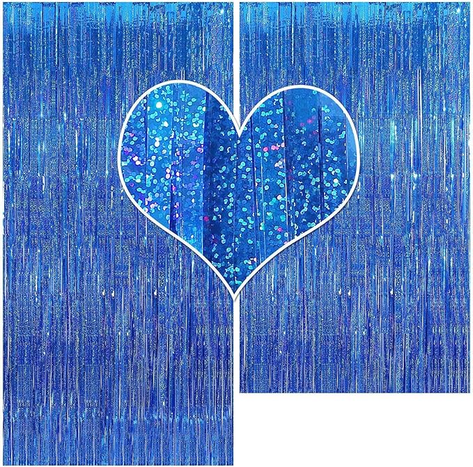 Foil Fringe Curtain - 2 Packs 3ftx8ft Metallic Curtain Backdrop for Birthday Party Decorations Photo Booth Backdrop Christmas Halloween - Deep Blue