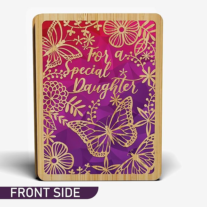 Daughter Birthday Card - | Made From Real Bamboo | 5" X 7" - 1 Pack (With Envelope) | Laser Cut, Butterfly Themed Card