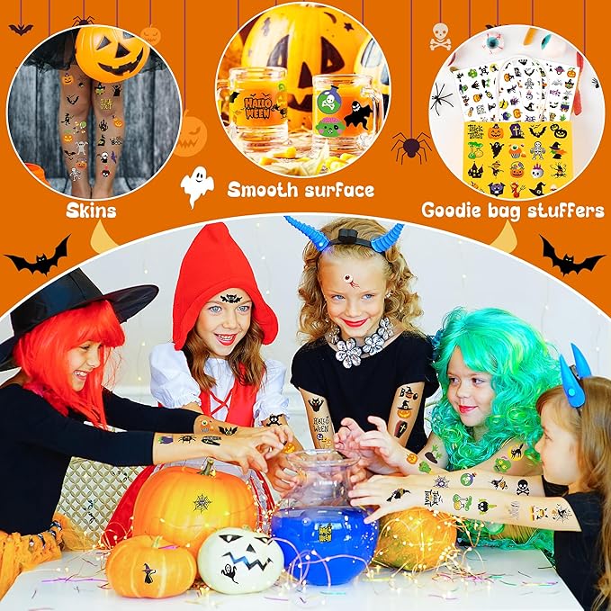 150 PCS Halloween Tattoos for Kids, Waterproof Assorted Halloween Party Favors for Trick or Treat, 150 Different Designs Long Lasting Temporary Tattoos Stickers for Games, Fake Tattoos