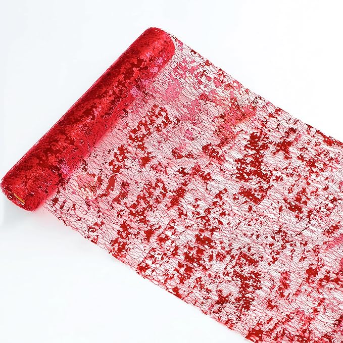 Snowkingdom 2 Pieces Red Table Runner, Sequin Glitter Metallic Foil Mesh Lace 11x108 Inches Centerpieces Decoration for Romantic Wedding Anniversary Birthday Hibachi Christmas Holiday Party